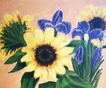 Load image into Gallery viewer, Jeanette McCracken original Sunflowers in glass vase
