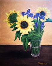 Load image into Gallery viewer, Jeanette McCracken original Sunflowers in glass vase
