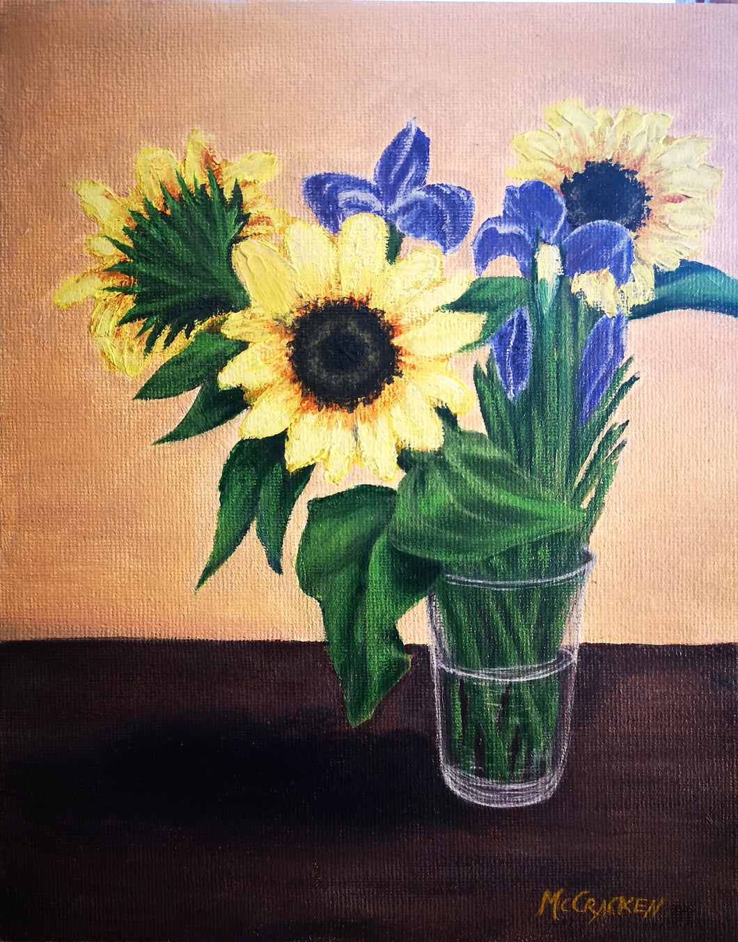 Jeanette McCracken original Sunflowers in glass vase