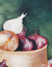 Load image into Gallery viewer, Onions Still Life Original Oil Painting Artwork Signed by Artist Jeanette McCracken
