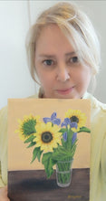 Load image into Gallery viewer, Jeanette McCracken original Sunflowers in glass vase
