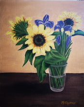 Load image into Gallery viewer, Jeanette McCracken original Sunflowers in glass vase
